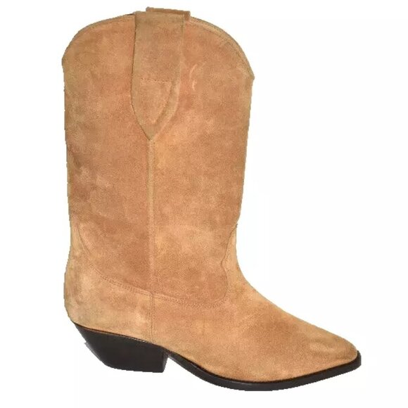 New! Isabel Marant Duerto 40 MM Suede Cowboy Boots Camel Tan Size 37 7 US DD478 - Picture 1 of 6